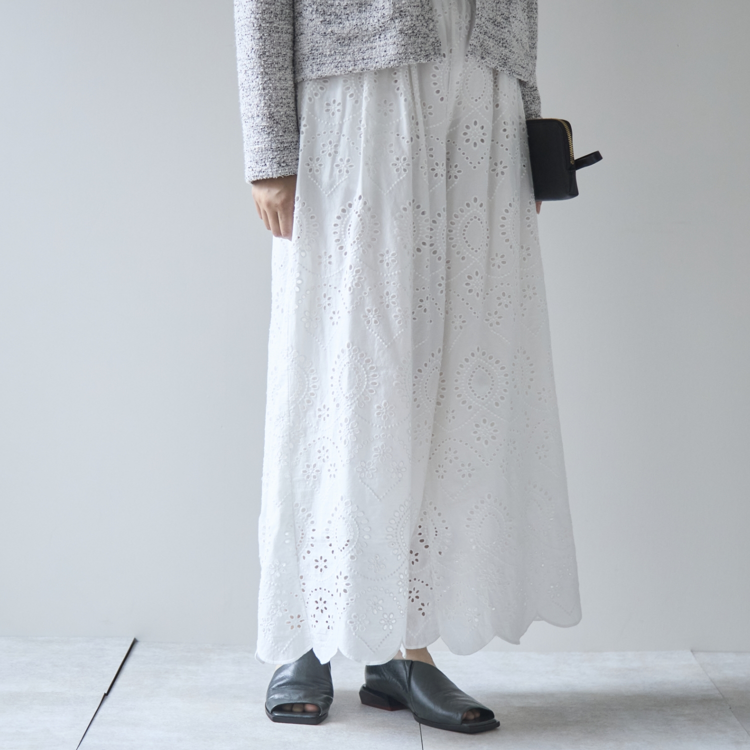 Kilka/スカート見えする綿レースのワイドパンツ